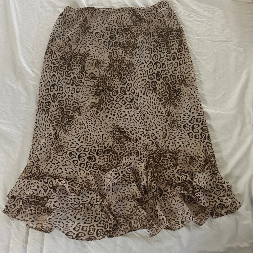 Vintage 90s Leopard Print Ruffle Hem Skirt - Picture 1 of 2